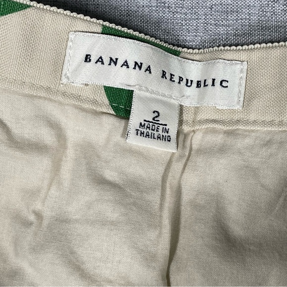 Banana Republic Linen Skirt Women Size 2 Vintage A-Line Lined Green Leaf Print - Picture 3 of 10